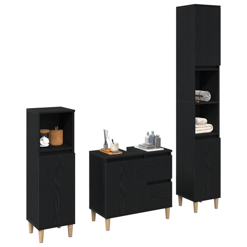 vidaXL 3 Piece Bathroom Cabinet Set Black Oak Engineered Wood