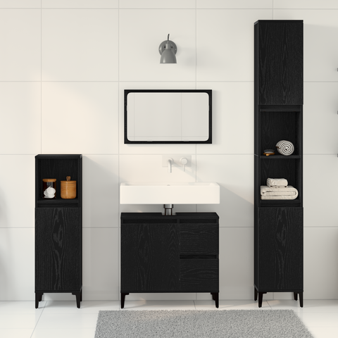 vidaXL 3 Piece Bathroom Cabinet Set Black Oak Engineered Wood