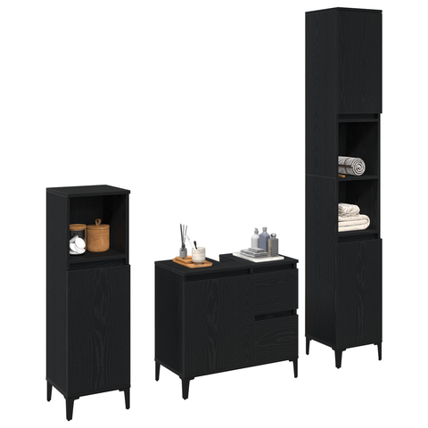 vidaXL 3 Piece Bathroom Cabinet Set Black Oak Engineered Wood