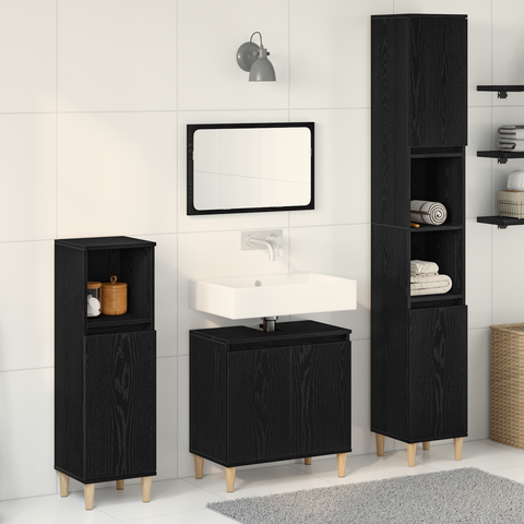 vidaXL 3 Piece Bathroom Furniture Set Black Oak Engineered Wood