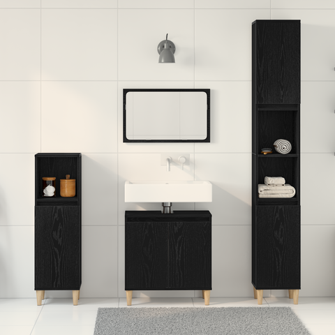vidaXL 3 Piece Bathroom Furniture Set Black Oak Engineered Wood