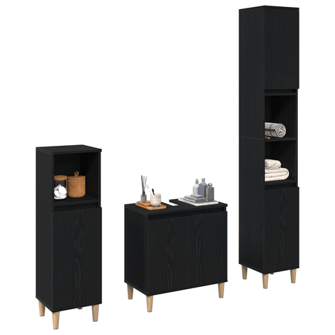 vidaXL 3 Piece Bathroom Furniture Set Black Oak Engineered Wood