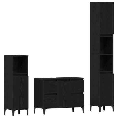 vidaXL 3 Piece Bathroom Furniture Set Black Oak Engineered Wood