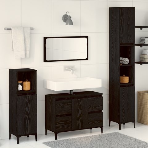 vidaXL 3 Piece Bathroom Furniture Set Black Oak Engineered Wood