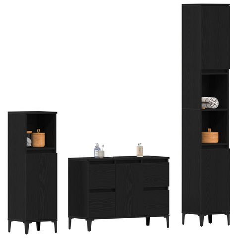 vidaXL 3 Piece Bathroom Furniture Set Black Oak Engineered Wood