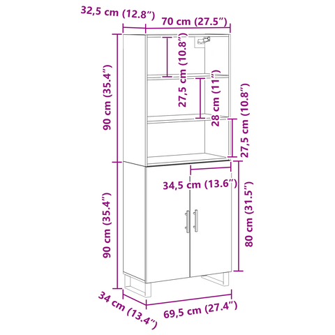 vidaXL Highboard Black Oak 69.5x34x180 cm Engineered Wood