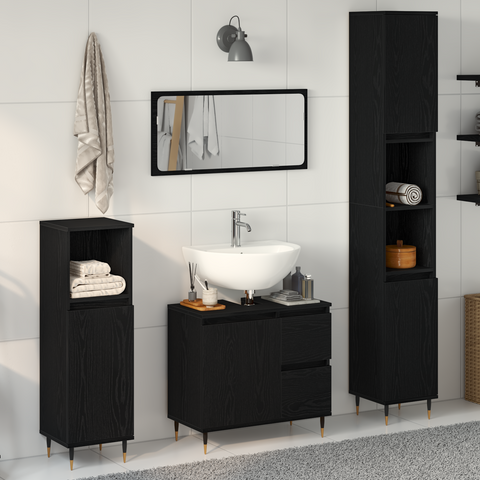 vidaXL 3 Piece Bathroom Furniture Set Black Oak Engineered Wood