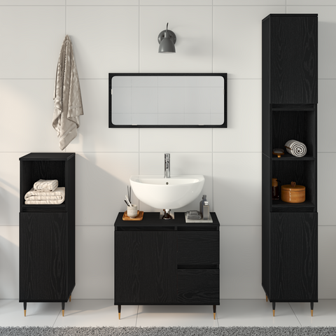 vidaXL 3 Piece Bathroom Furniture Set Black Oak Engineered Wood