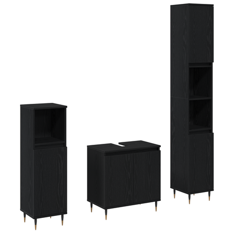 vidaXL 3 Piece Bathroom Furniture Set Black Oak Engineered Wood