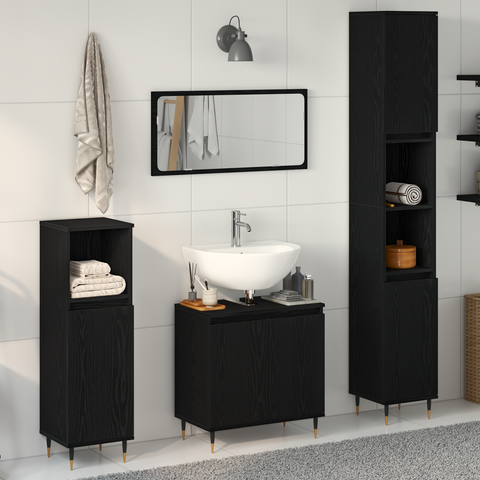 vidaXL 3 Piece Bathroom Furniture Set Black Oak Engineered Wood