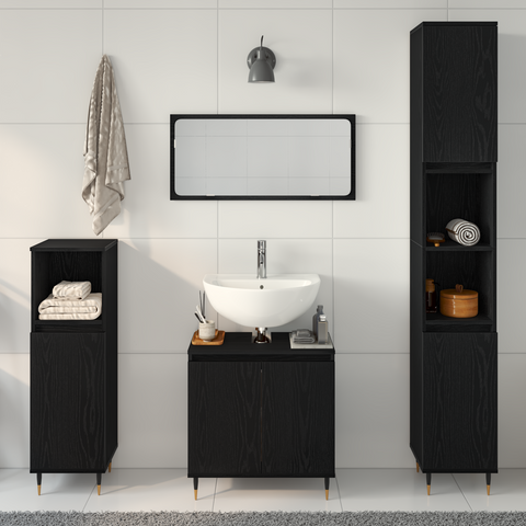 vidaXL 3 Piece Bathroom Furniture Set Black Oak Engineered Wood
