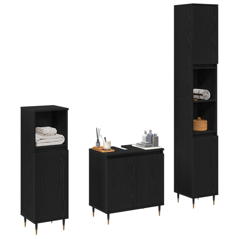 vidaXL 3 Piece Bathroom Furniture Set Black Oak Engineered Wood
