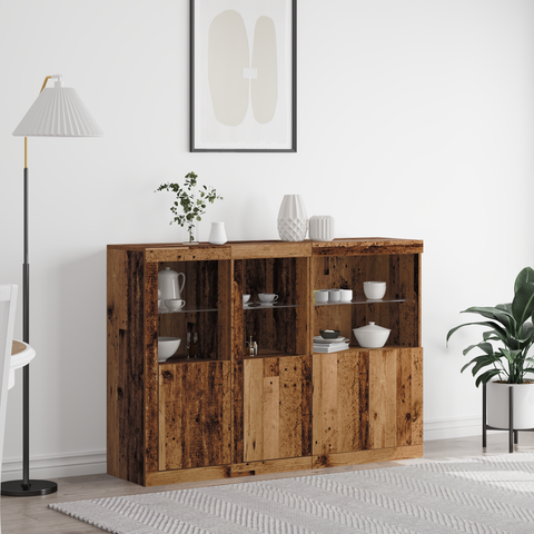 vidaXL Sideboard with LED Lights Old Wood 142.5x37x100 cm Engineered Wood