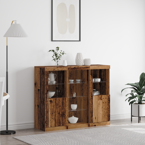 vidaXL Sideboard with LED Lights Old Wood 123x37x100 cm Engineered Wood