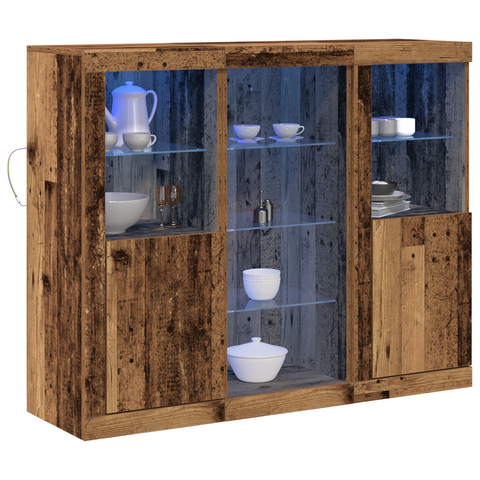 vidaXL Sideboard with LED Lights Old Wood 123x37x100 cm Engineered Wood