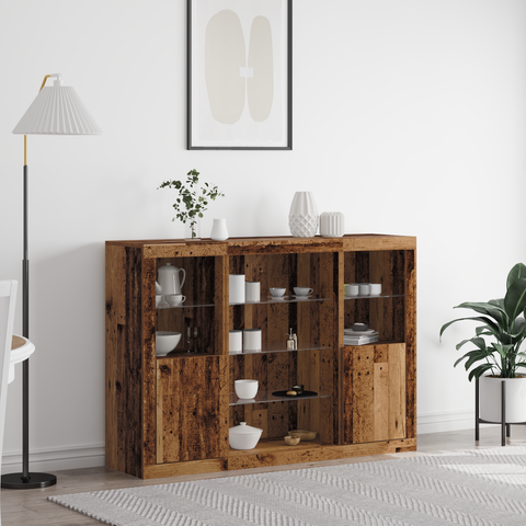vidaXL Sideboard with LED Lights Old Wood 142.5x37x100 cm Engineered Wood