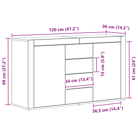 vidaXL Sideboard Concrete Grey Engineered Wood 120 x 36 x 69 cm Storage