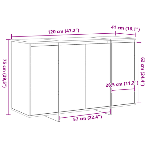 vidaXL Black Sideboard Black Engineered wood 120 x 41 x 75 cm