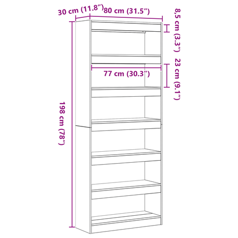 vidaXL Black Bookshelf Black Wood 80 x 30 x 198 cm Shelving