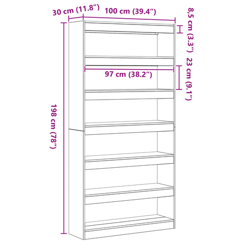 vidaXL White Bookshelf White Engineered wood 100 x 30 x 198 cm Shelving