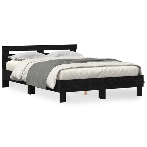 vidaXL Black Oak Bed Frame Black Oak Solid Oak Wood 140 x 200 cm