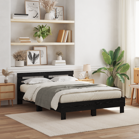 vidaXL Black Oak Bed Frame Black Oak Solid Oak Wood 140 x 200 cm