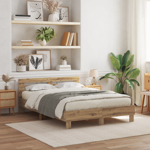 vidaXL Oak Bed Frame Artisan oak Solid oak wood 140 x 190 cm Simple