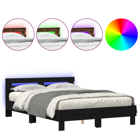 vidaXL Black Bed Frame Black oak Wood 140 x 190 cm Durable