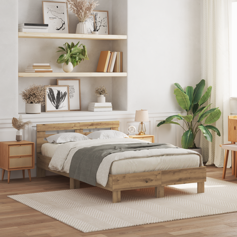 vidaXL Oak Bed Frame Artisan oak Solid oak wood 135 x 190 cm Durable