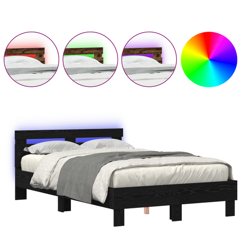 vidaXL Oak Bed Frame Black Oak Engineered Wood 135 x 190 cm Durable