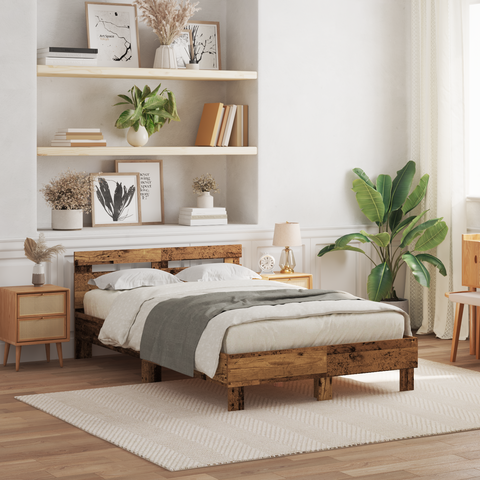 vidaXL Engineered Wood Bed Frame Old wood Engineered wood 120 x 190 cm