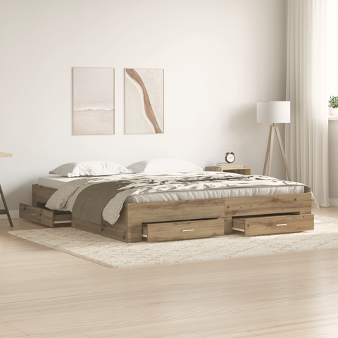 vidaXL Bed Frame with Drawers Artisan Oak 180x200 cm Engineered Wood
