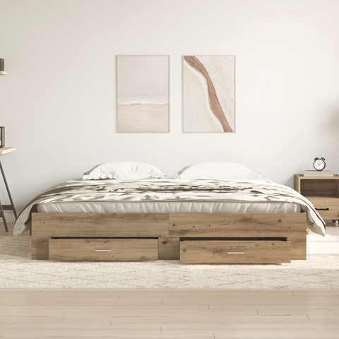 vidaXL Bed Frame with Drawers Artisan Oak 180x200 cm Engineered Wood