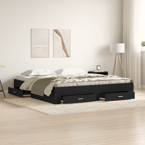vidaXL Bed Frame with Drawers Black Oak 180x200 cm Engineered Wood