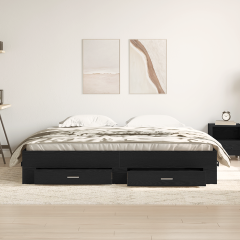 vidaXL Bed Frame with Drawers Black Oak 180x200 cm Engineered Wood