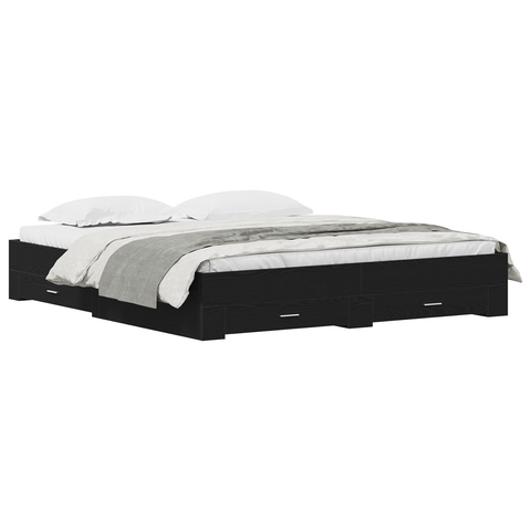 vidaXL Bed Frame with Drawers Black Oak 180x200 cm Engineered Wood