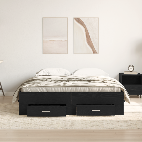 vidaXL Bed Frame with Drawers Black oak Engineered wood 160 x 200 cm