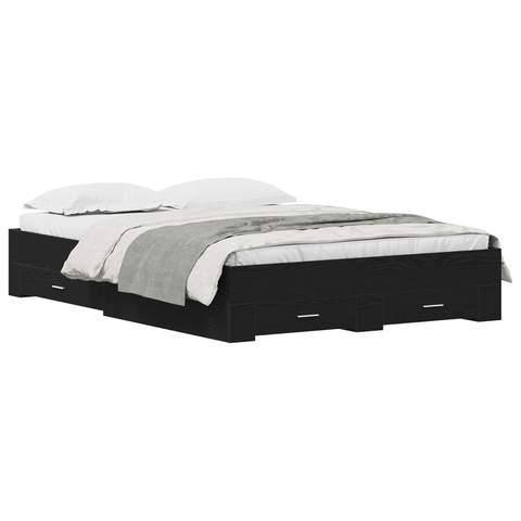 vidaXL Bed Frame with Drawers Black oak Engineered wood 160 x 200 cm