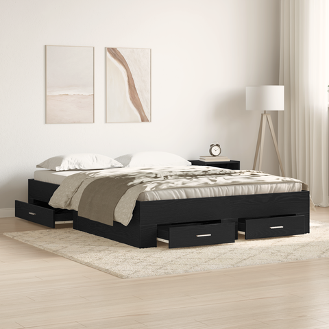 vidaXL Bed Frame with Drawers Black Oak Engineered wood 140 x 200 cm