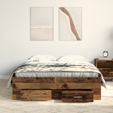 vidaXL Bed Frame with Drawers Old Wood 120x200 cm Engineered Wood