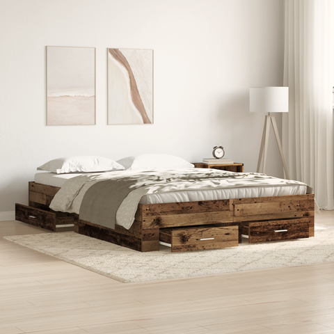 vidaXL Bed Frame with Drawers Old wood Engineered wood 140 x 190 cm