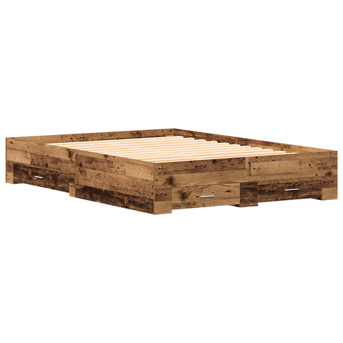 vidaXL Bed Frame with Drawers Old Wood 135x190 cm Engineered Wood