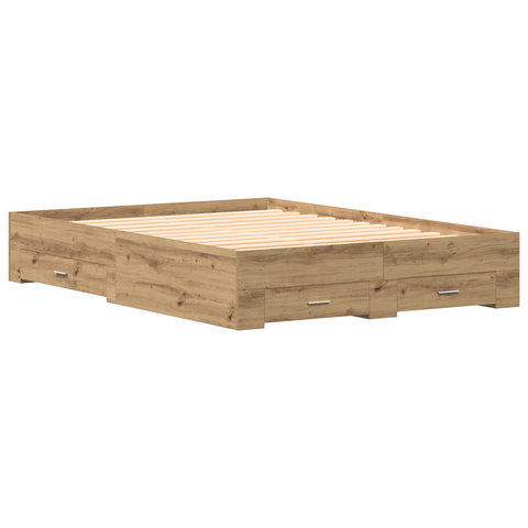 vidaXL Bed Frame with Drawers Artisan Oak 135x190 cm Engineered Wood