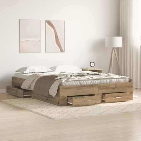 vidaXL Bed Frame with Drawers Artisan Oak 135x190 cm Engineered Wood