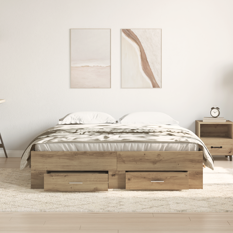 vidaXL Bed Frame with Drawers Artisan Oak 135x190 cm Engineered Wood