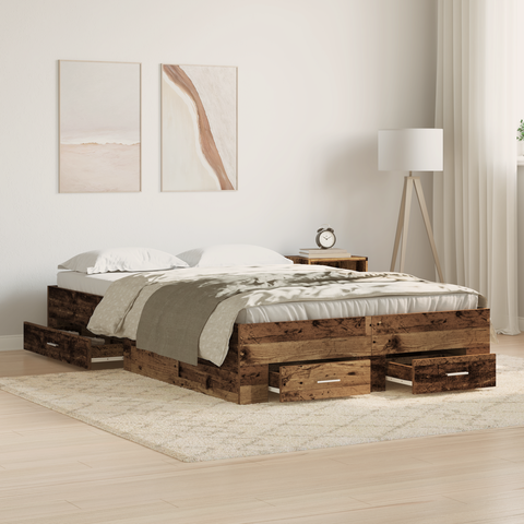 vidaXL Bed Frame with Drawers Old Wood 120x190 cm Engineered Wood