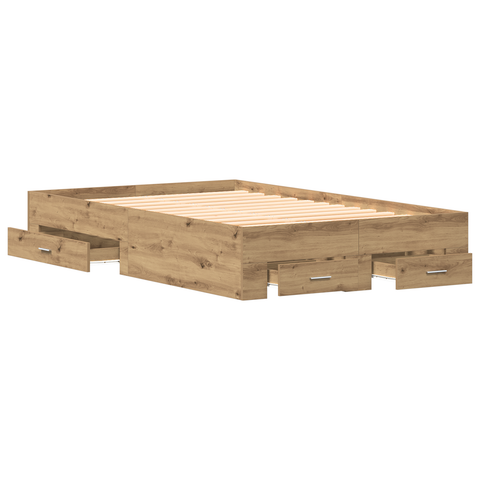 vidaXL Bed Frame with Drawers Artisan Oak 120x190 cm Engineered Wood