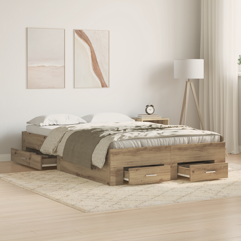 vidaXL Bed Frame with Drawers Artisan Oak 120x190 cm Engineered Wood