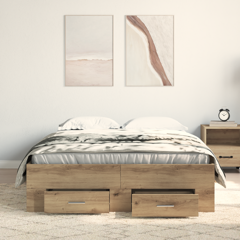 vidaXL Bed Frame with Drawers Artisan Oak 120x190 cm Engineered Wood