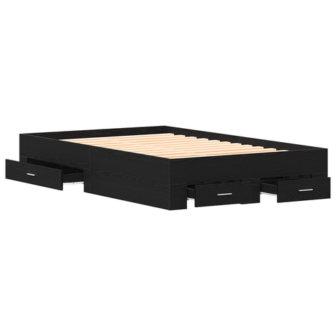 vidaXL Bed Frame with Drawers Black Oak 120x190 cm Engineered Wood